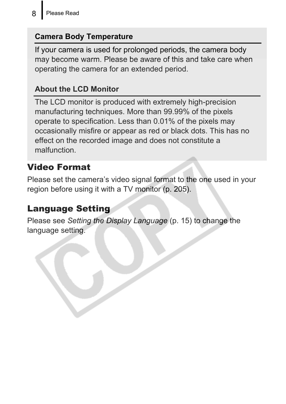 Video format, Language setting | Canon PowerShot G9 User Manual | Page 10 / 275