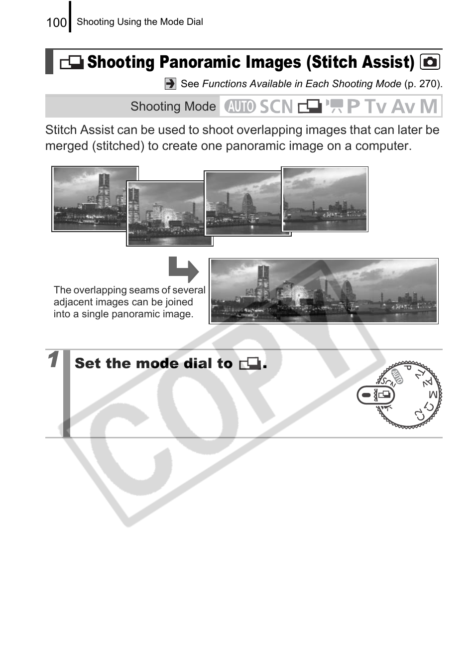 Shooting panoramic images (stitch assist) | Canon PowerShot G9 User Manual | Page 102 / 275