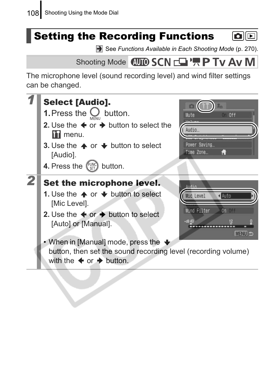 Setting the recording functions | Canon PowerShot G9 User Manual | Page 110 / 275