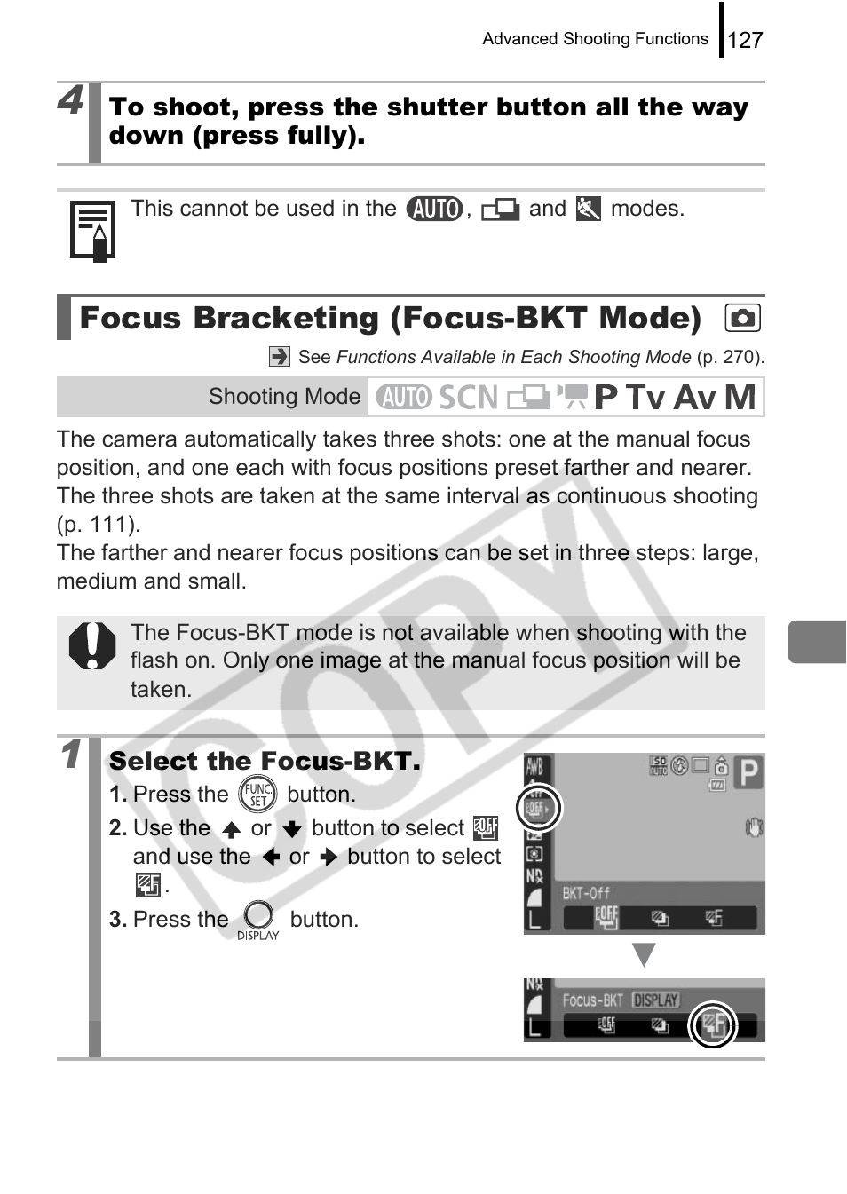 Focus bracketing (focus-bkt mode) | Canon PowerShot G9 User Manual | Page 129 / 275