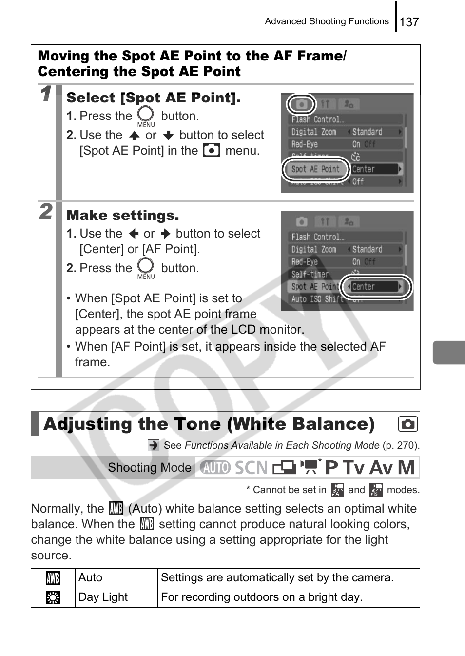 Adjusting the tone (white balance) | Canon PowerShot G9 User Manual | Page 139 / 275