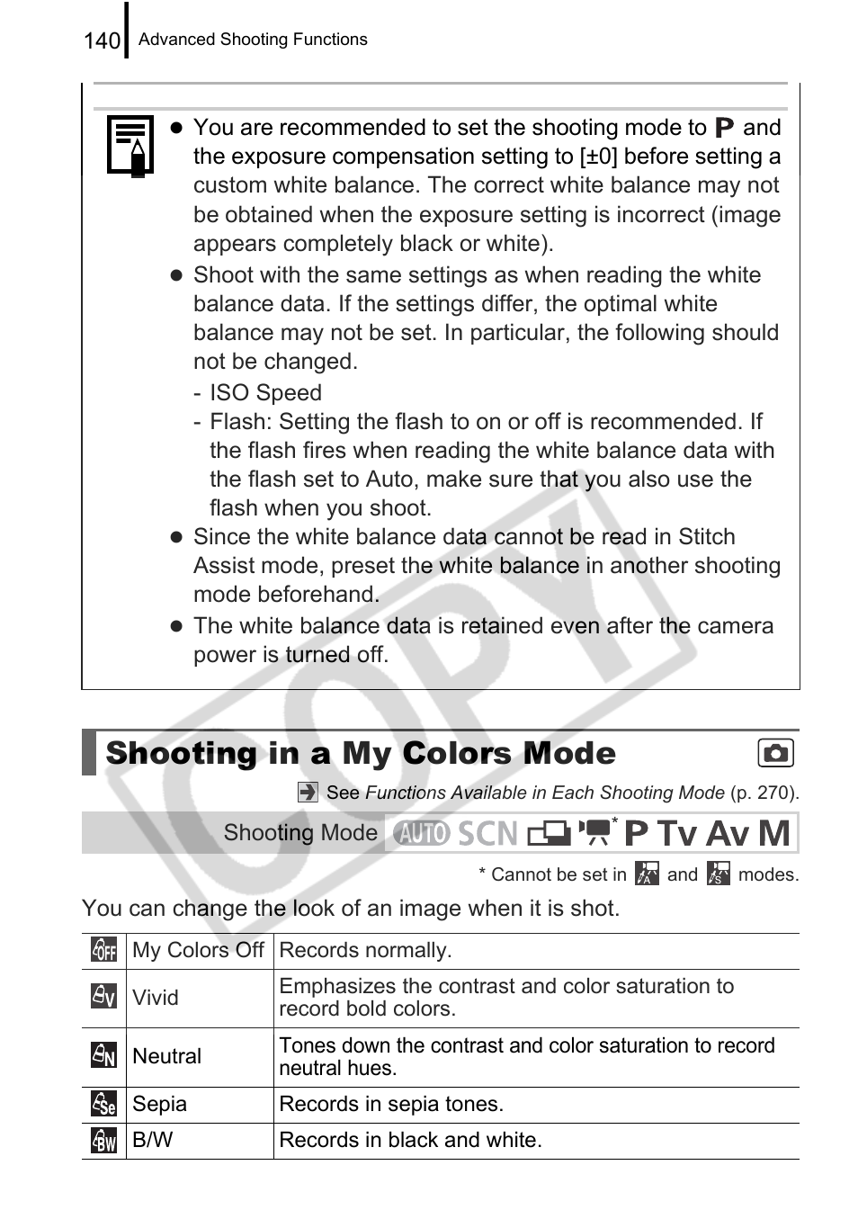 Shooting in a my colors mode | Canon PowerShot G9 User Manual | Page 142 / 275