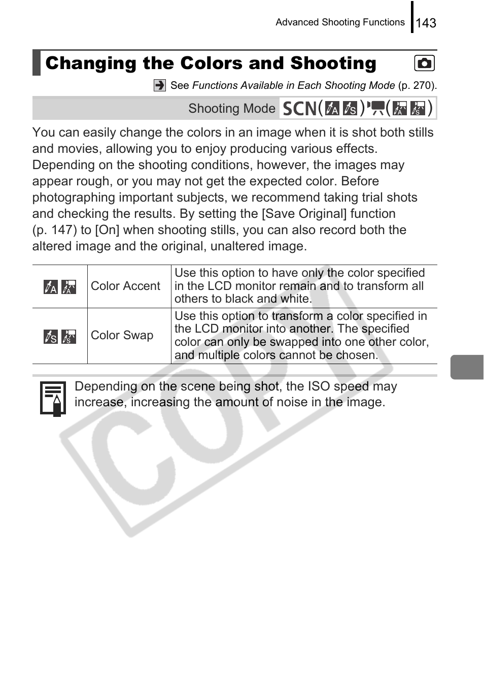 Changing the colors and shooting | Canon PowerShot G9 User Manual | Page 145 / 275