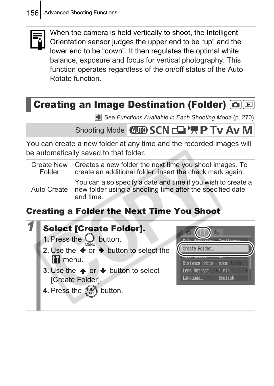 Creating an image destination (folder) | Canon PowerShot G9 User Manual | Page 158 / 275