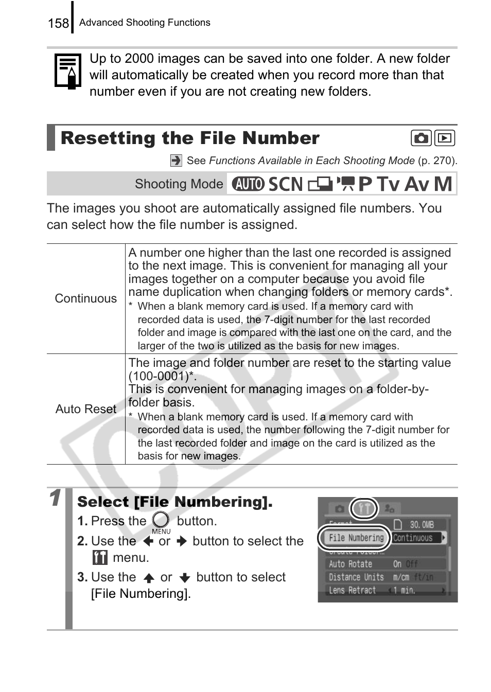 Resetting the file number, Select [file numbering | Canon PowerShot G9 User Manual | Page 160 / 275
