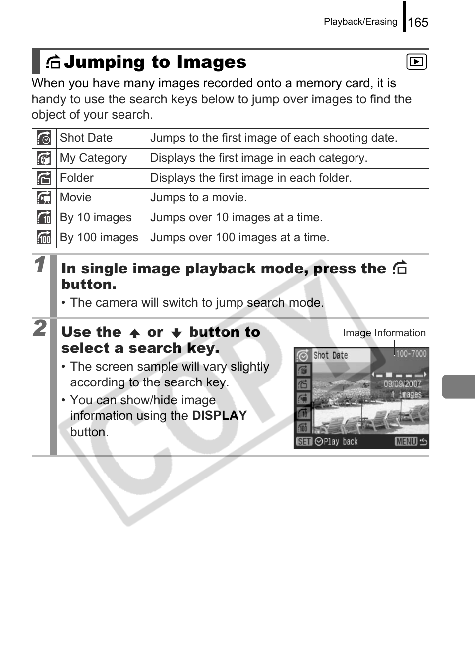 Jumping to images | Canon PowerShot G9 User Manual | Page 167 / 275