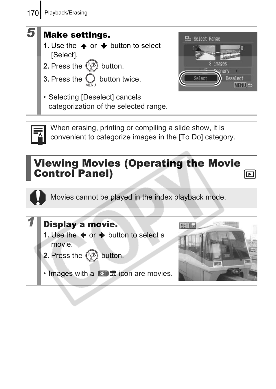 Viewing movies (operating the movie control panel) | Canon PowerShot G9 User Manual | Page 172 / 275