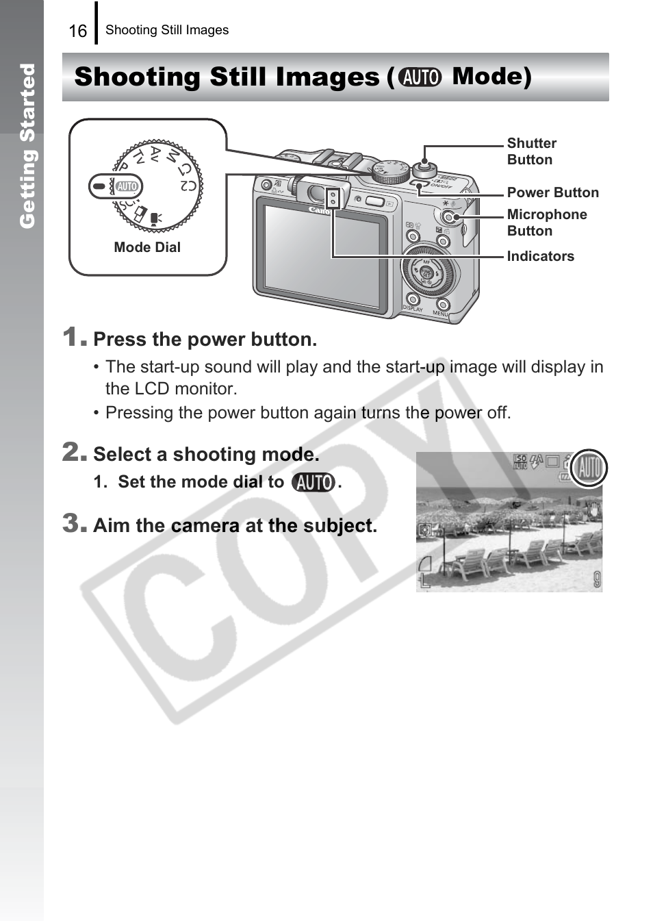 Shooting still images 1, Mode) | Canon PowerShot G9 User Manual | Page 18 / 275