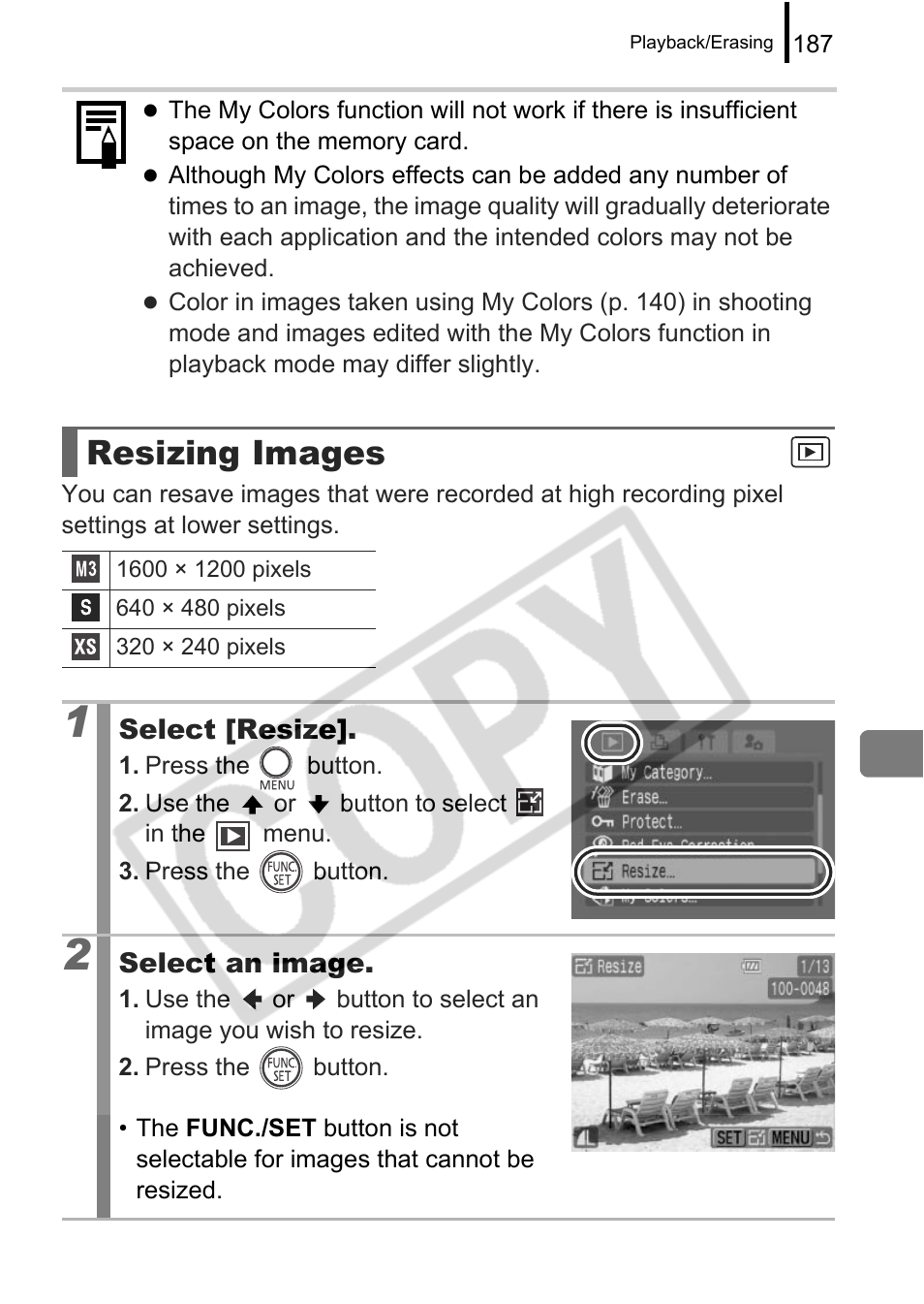 Resizing images | Canon PowerShot G9 User Manual | Page 189 / 275