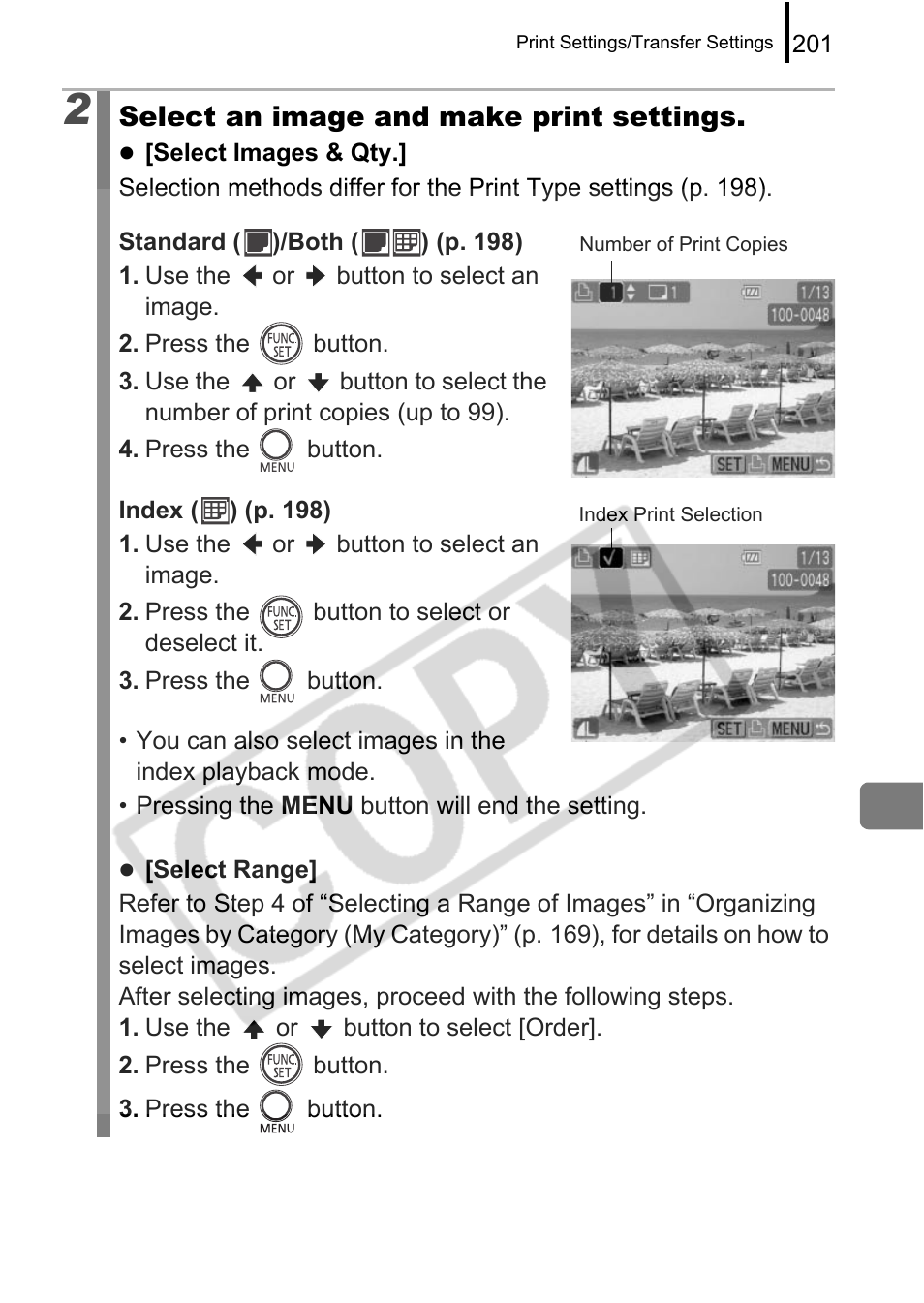 Select an image and make print settings | Canon PowerShot G9 User Manual | Page 203 / 275