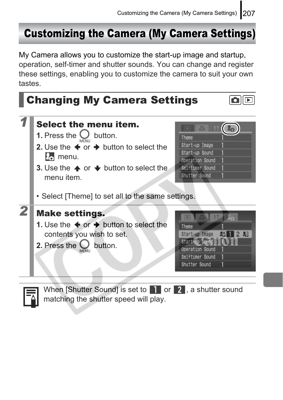 Customizing the camera (my camera settings), Changing my camera settings | Canon PowerShot G9 User Manual | Page 209 / 275