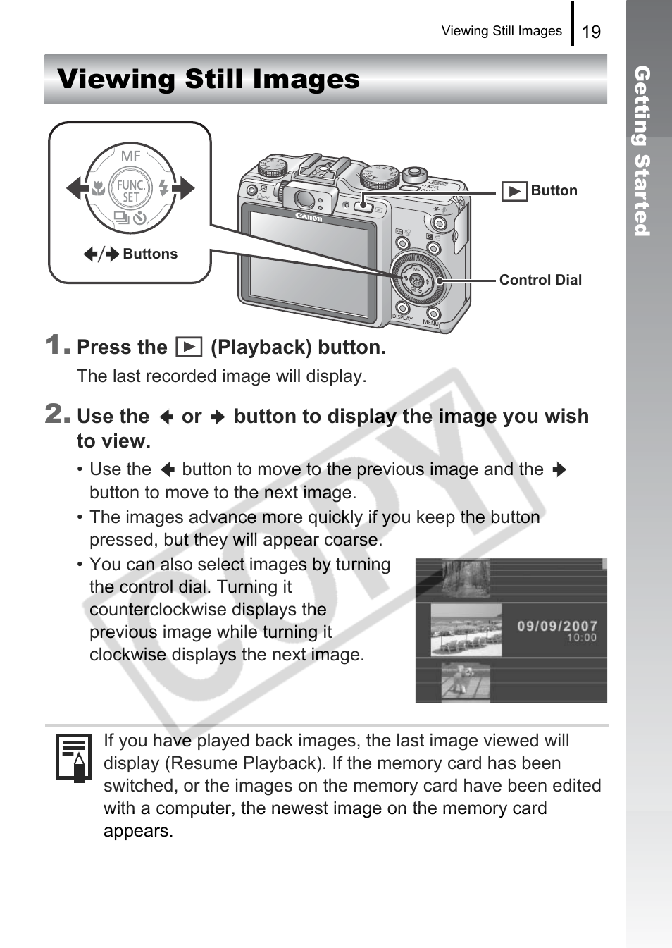 Viewing still images 1 | Canon PowerShot G9 User Manual | Page 21 / 275