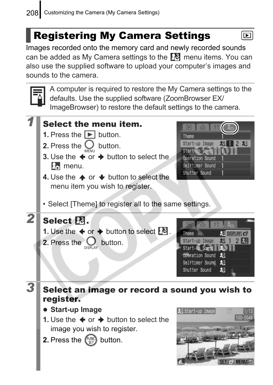 Registering my camera settings | Canon PowerShot G9 User Manual | Page 210 / 275