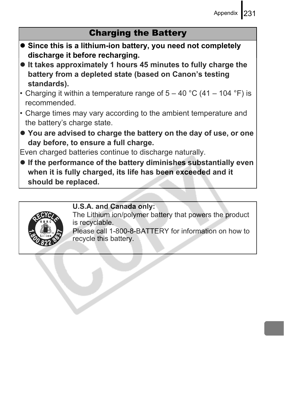 Charging the battery | Canon PowerShot G9 User Manual | Page 233 / 275