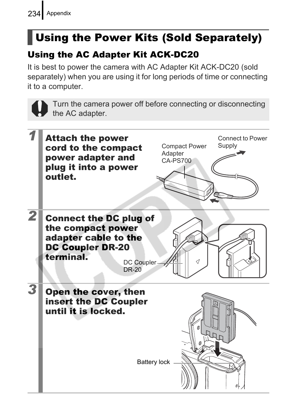 Using the power kits (sold separately) | Canon PowerShot G9 User Manual | Page 236 / 275