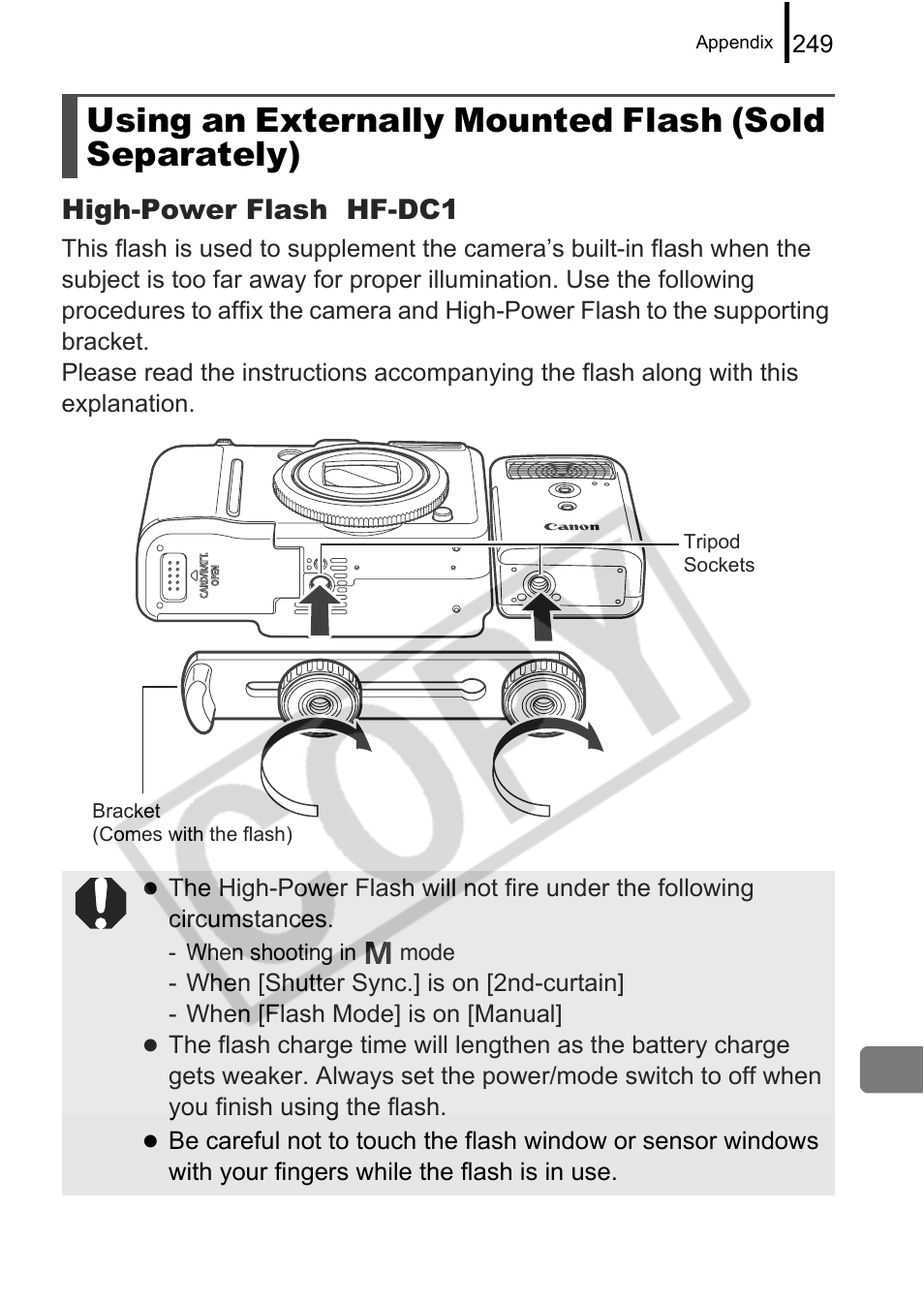 High-power flash hf-dc1 | Canon PowerShot G9 User Manual | Page 251 / 275