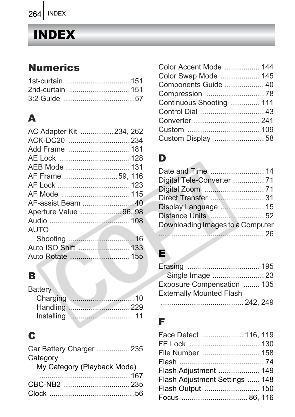 Index, Numerics | Canon PowerShot G9 User Manual | Page 266 / 275