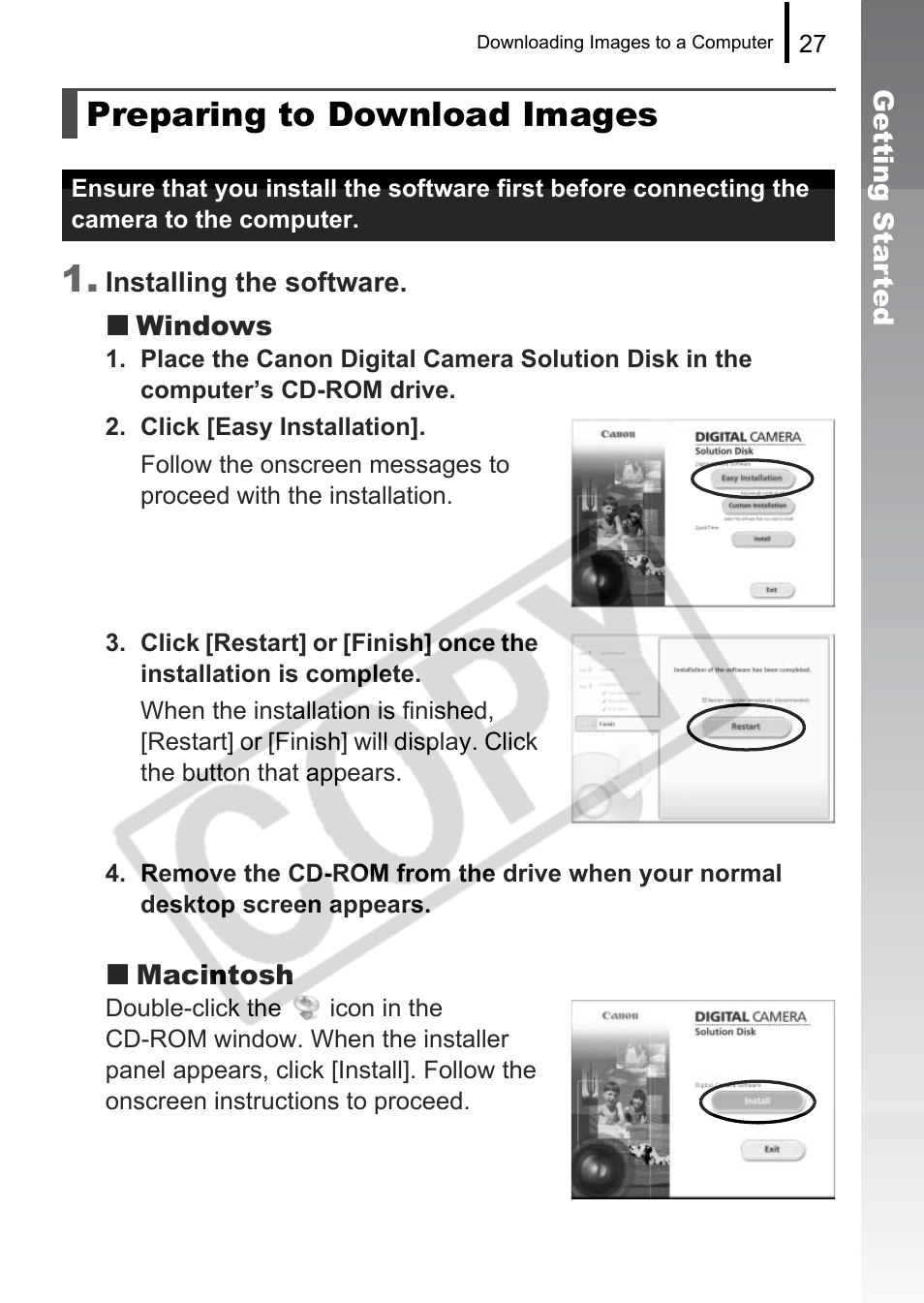 Preparing to download images | Canon PowerShot G9 User Manual | Page 29 / 275