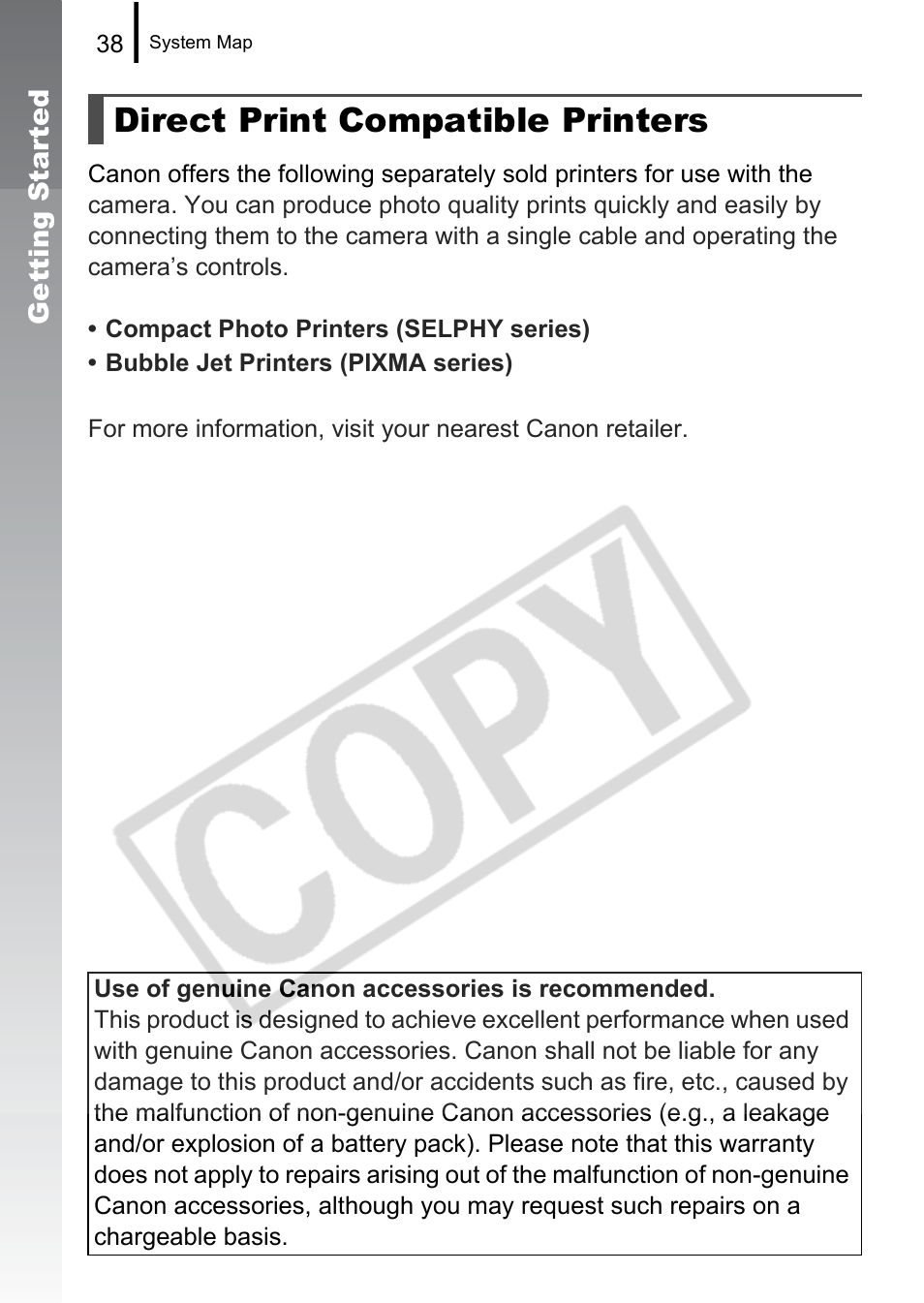 Direct print compatible printers | Canon PowerShot G9 User Manual | Page 40 / 275