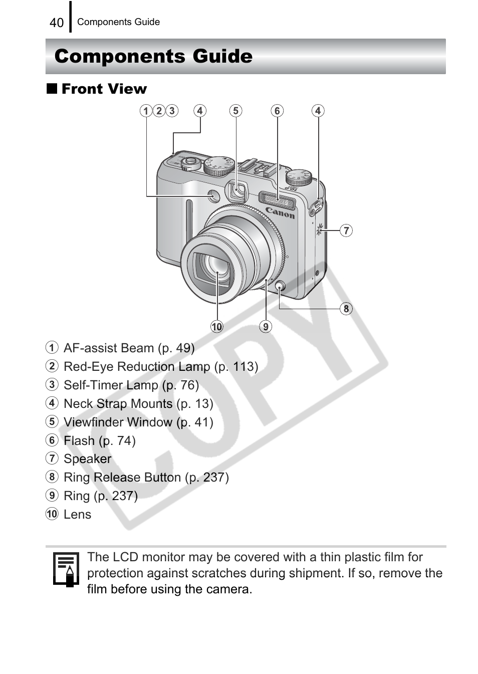Components guide | Canon PowerShot G9 User Manual | Page 42 / 275