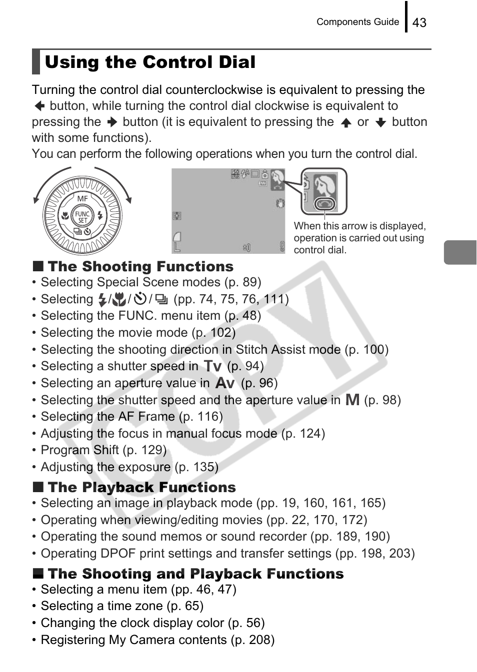 Using the control dial | Canon PowerShot G9 User Manual | Page 45 / 275