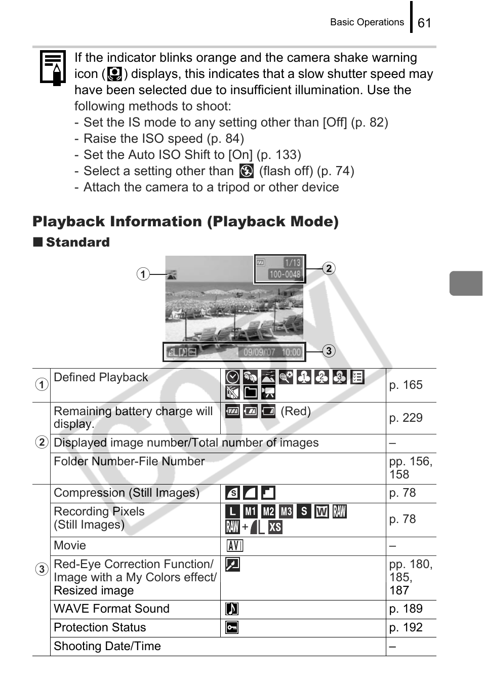 Playback information (playback mode), Bc a | Canon PowerShot G9 User Manual | Page 63 / 275