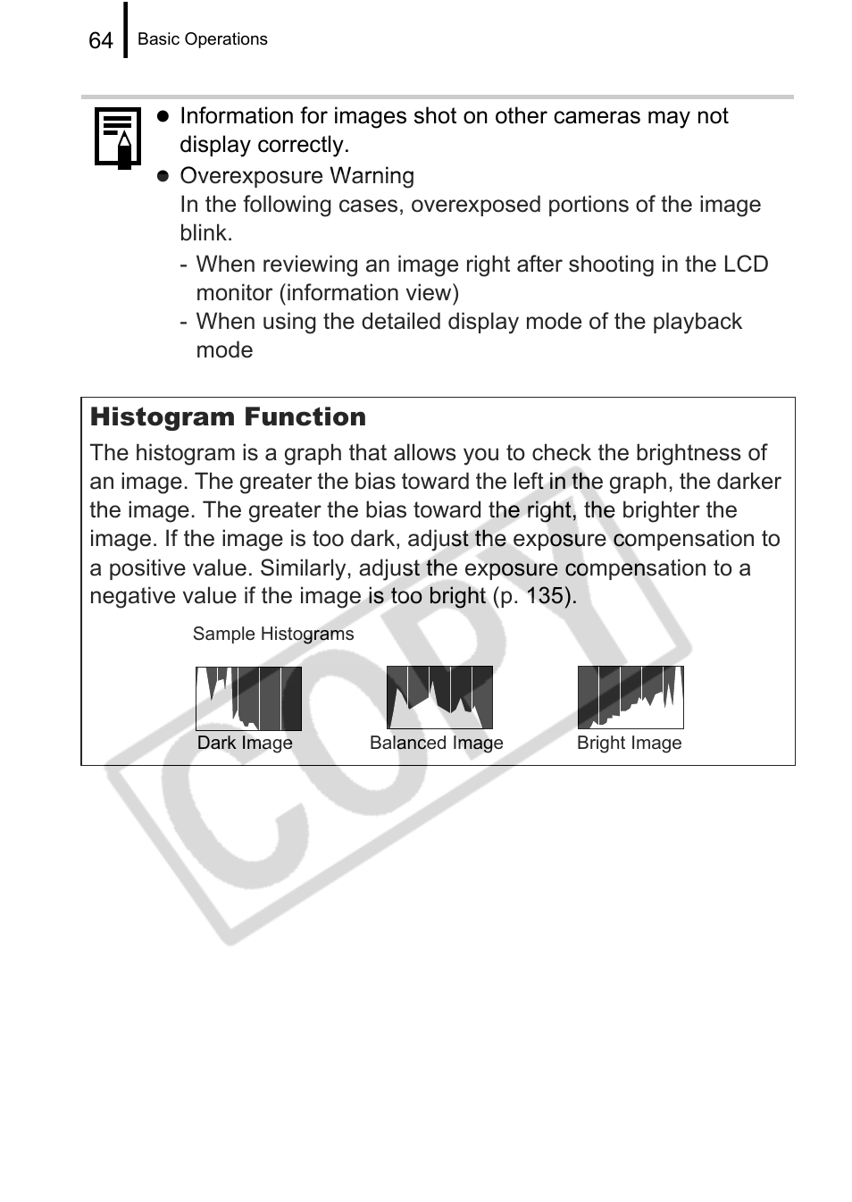 Histogram function | Canon PowerShot G9 User Manual | Page 66 / 275