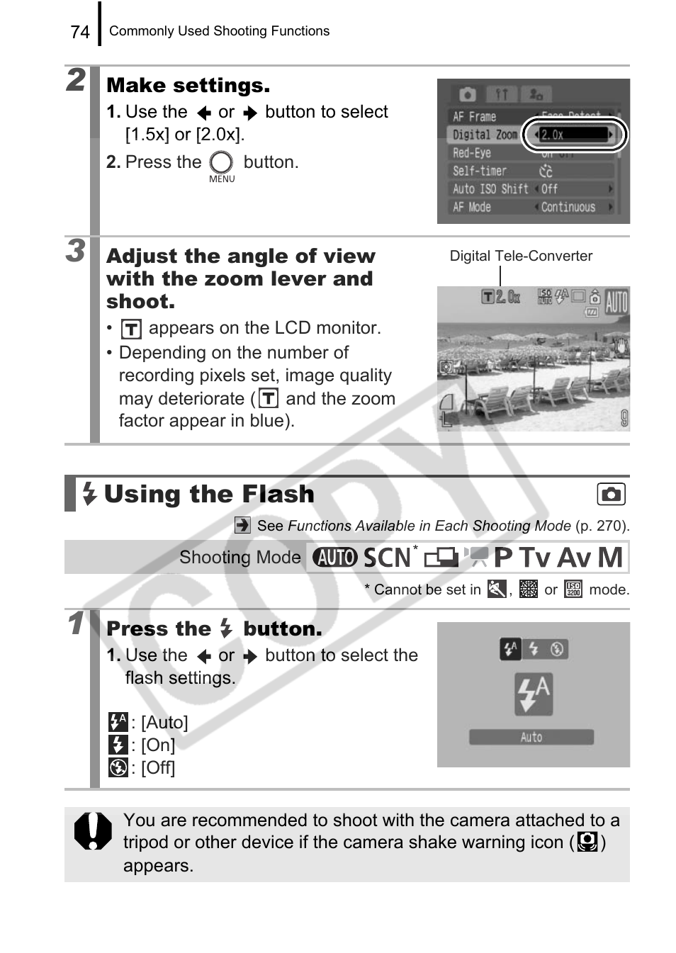 Using the flash | Canon PowerShot G9 User Manual | Page 76 / 275