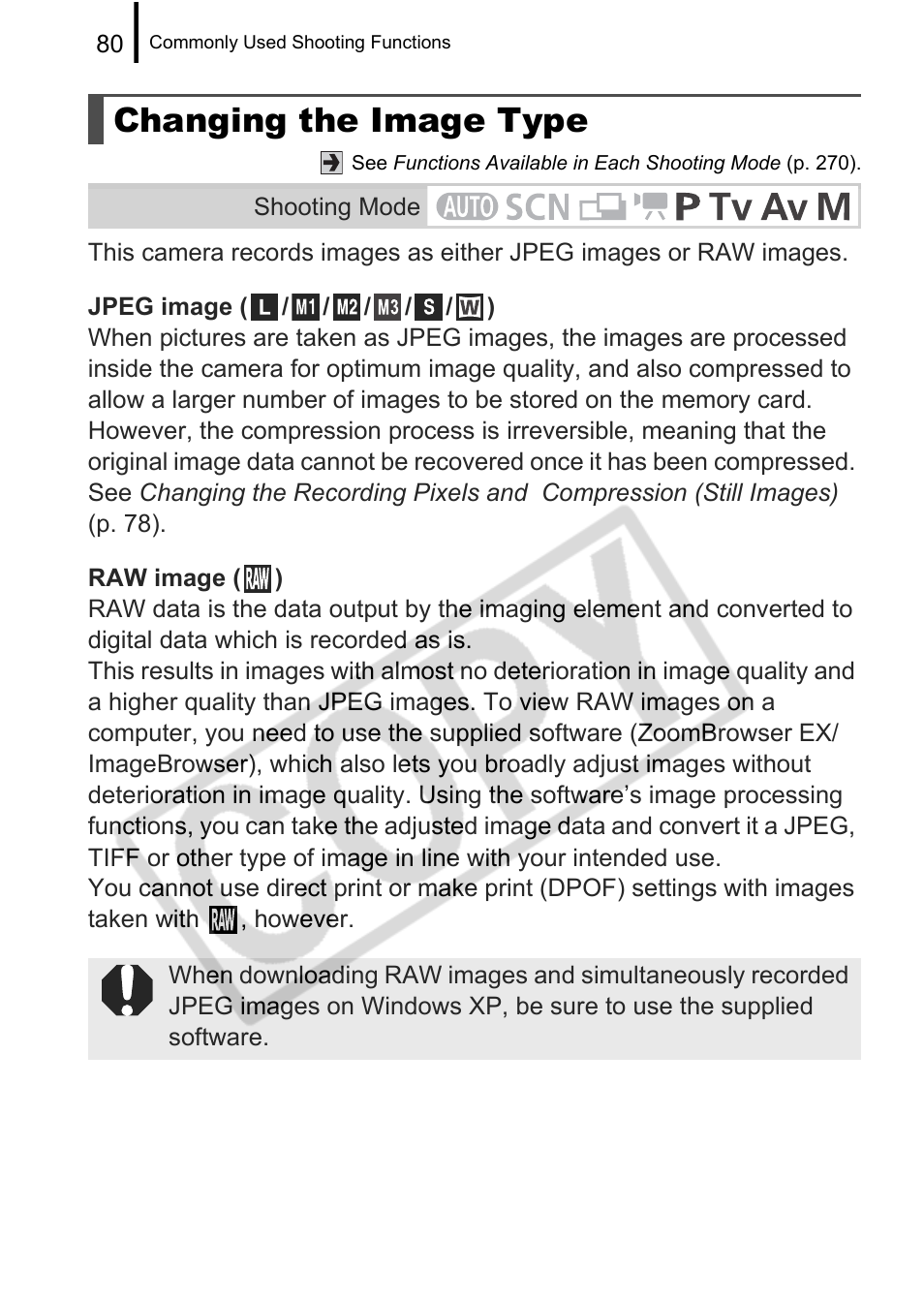 Changing the image type | Canon PowerShot G9 User Manual | Page 82 / 275
