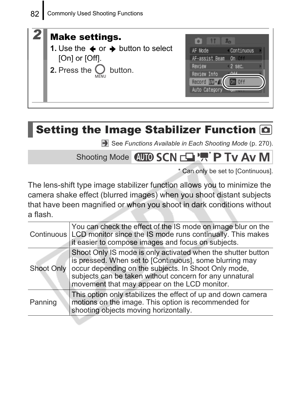 Setting the image stabilizer function, Make settings | Canon PowerShot G9 User Manual | Page 84 / 275