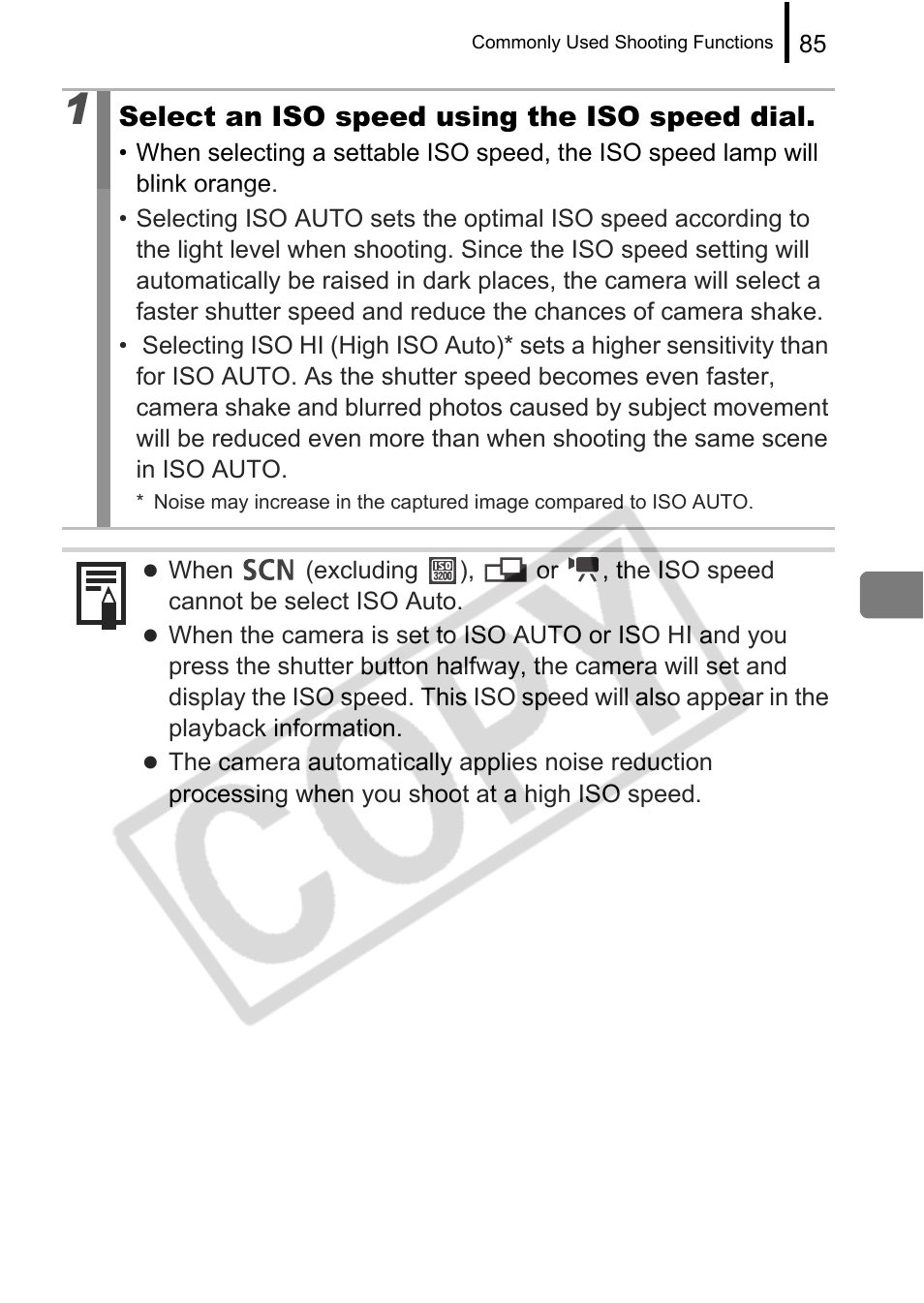 Select an iso speed using the iso speed dial | Canon PowerShot G9 User Manual | Page 87 / 275