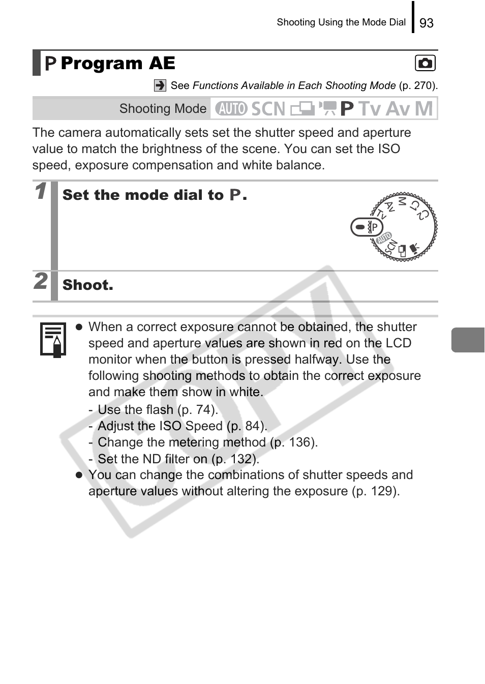 Program ae | Canon PowerShot G9 User Manual | Page 95 / 275