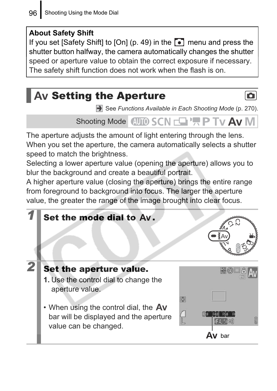 Setting the aperture | Canon PowerShot G9 User Manual | Page 98 / 275