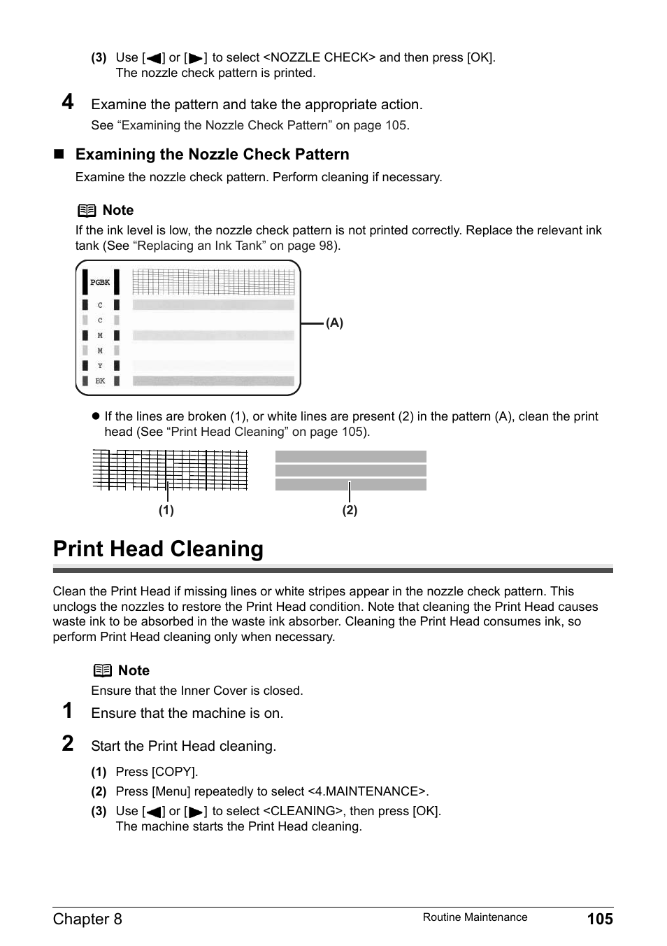 Print head cleaning | Canon Pixma MP530 User Manual | Page 107 / 176