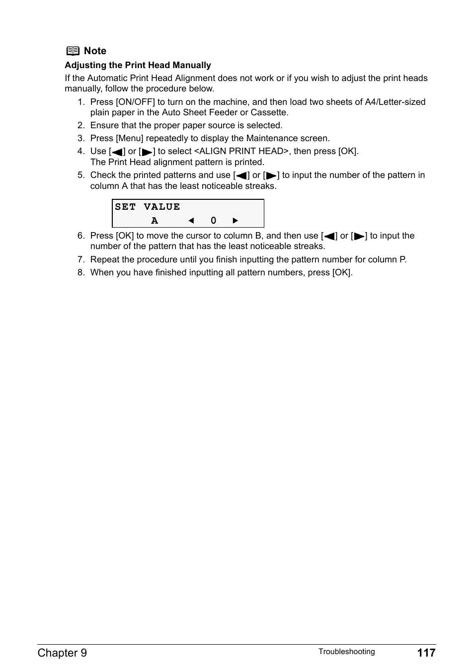 Adjusting the print head, Chapter 9 117 | Canon Pixma MP530 User Manual | Page 119 / 176