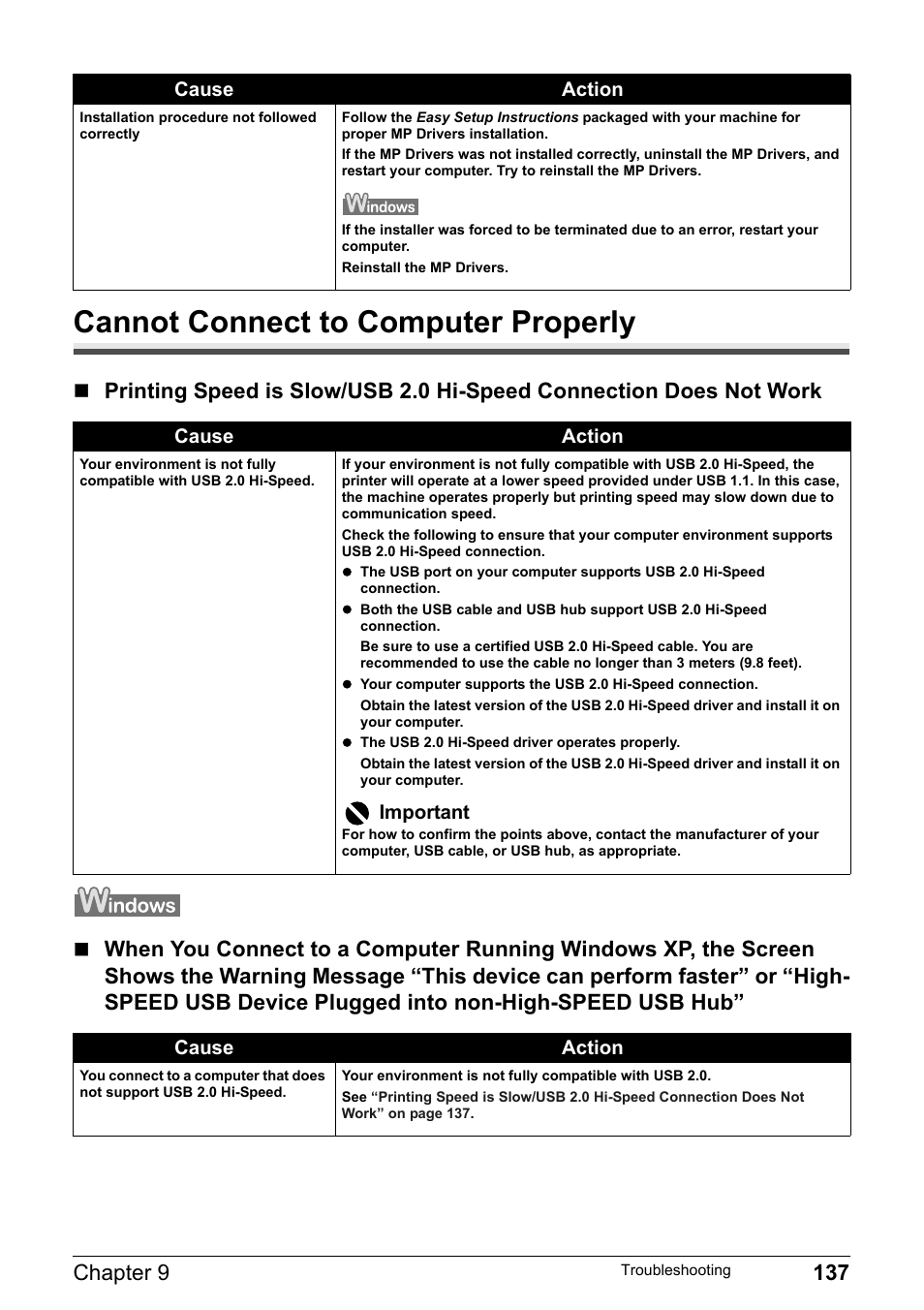 Cannot connect to computer properly, Chapter 9 137 | Canon Pixma MP530 User Manual | Page 139 / 176