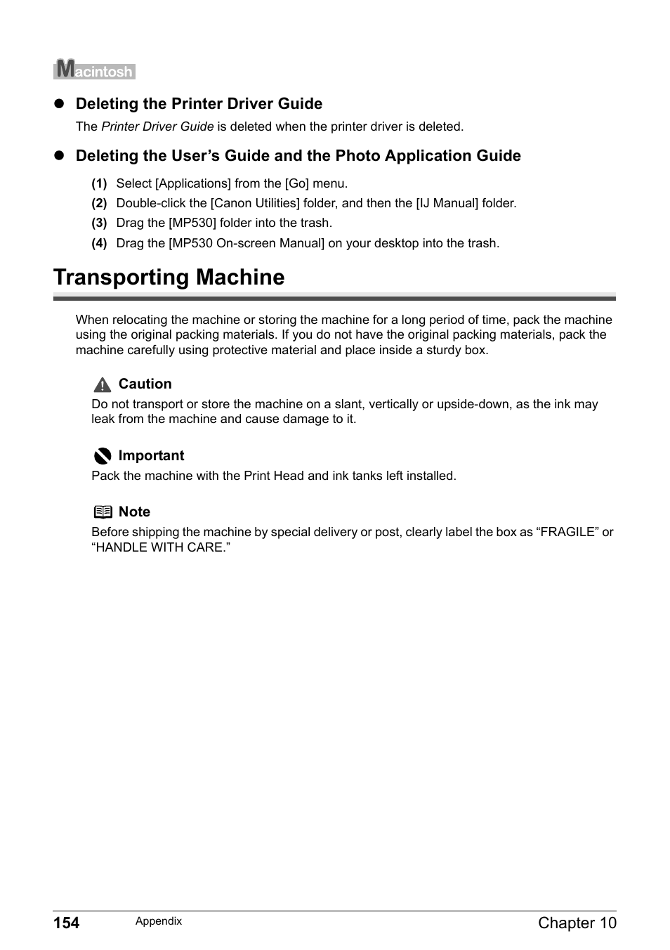 Transporting machine | Canon Pixma MP530 User Manual | Page 156 / 176