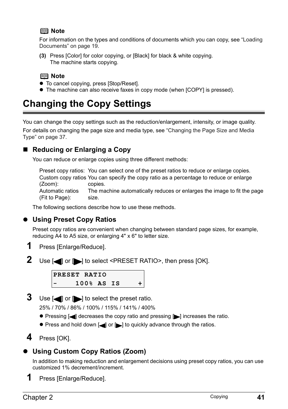 Changing the copy settings | Canon Pixma MP530 User Manual | Page 43 / 176