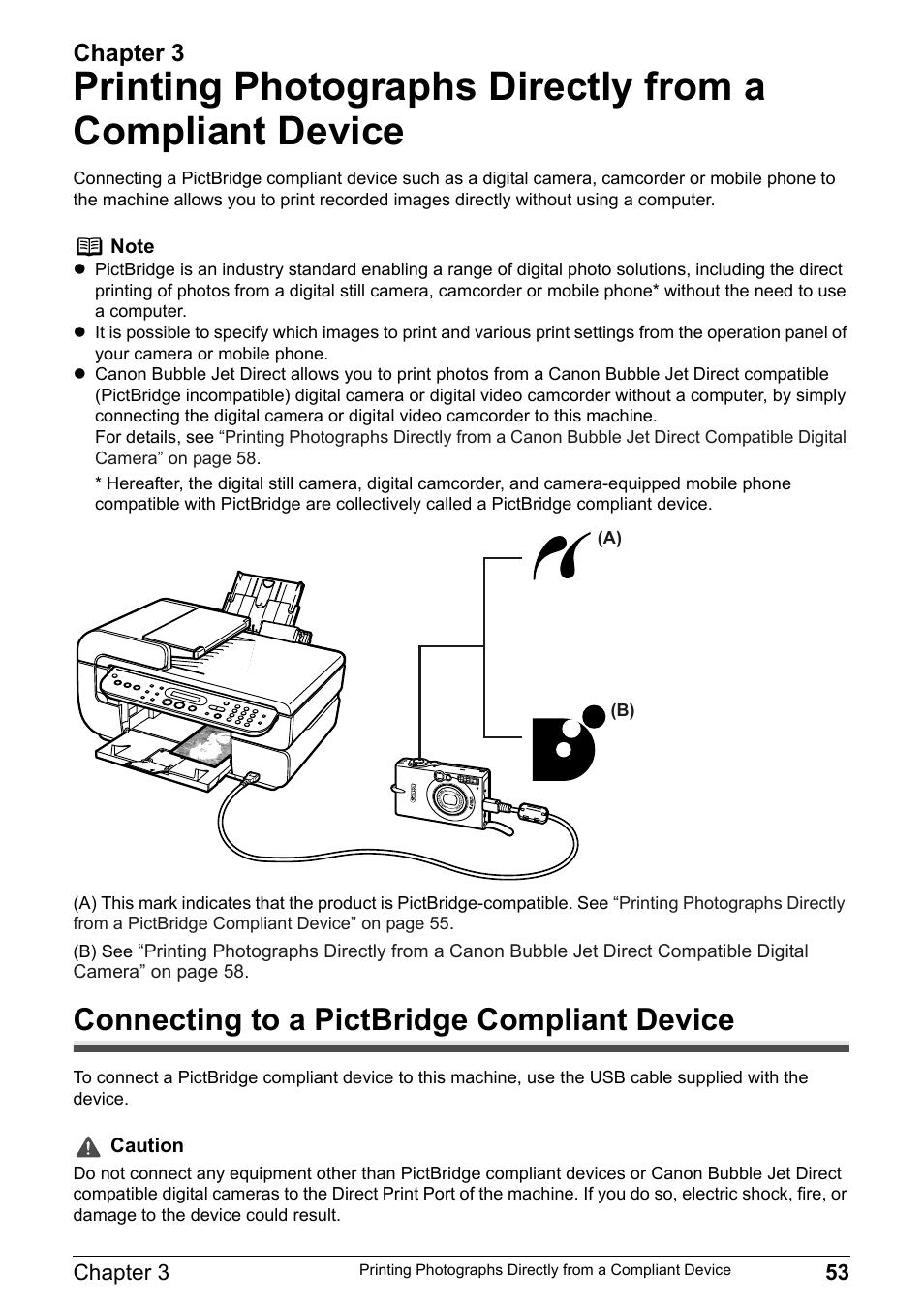 Connecting to a pictbridge compliant device, Chapter 3 | Canon Pixma MP530 User Manual | Page 55 / 176