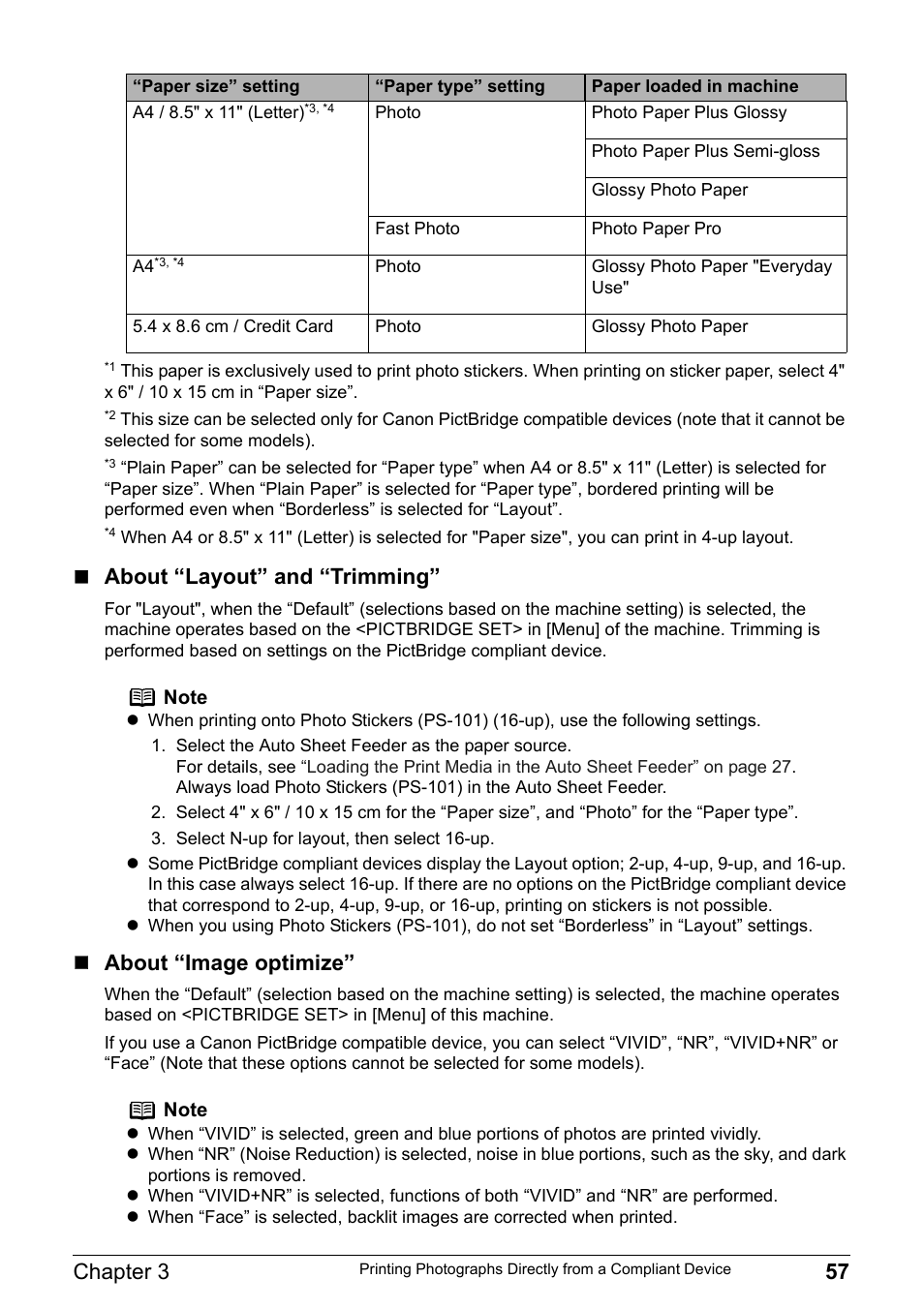 Chapter 3 57, About “layout” and “trimming, About “image optimize | Canon Pixma MP530 User Manual | Page 59 / 176