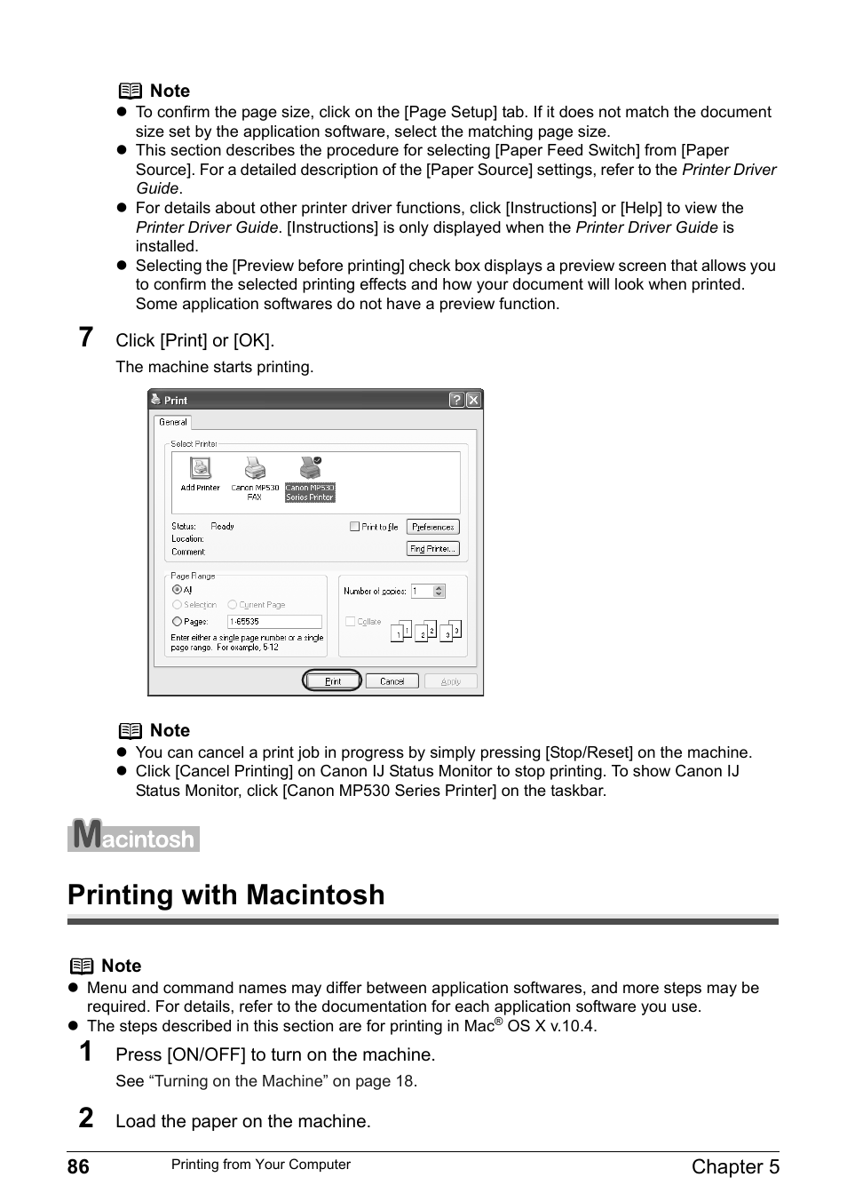 Printing with macintosh, Printing with macintosh 1 | Canon Pixma MP530 User Manual | Page 88 / 176