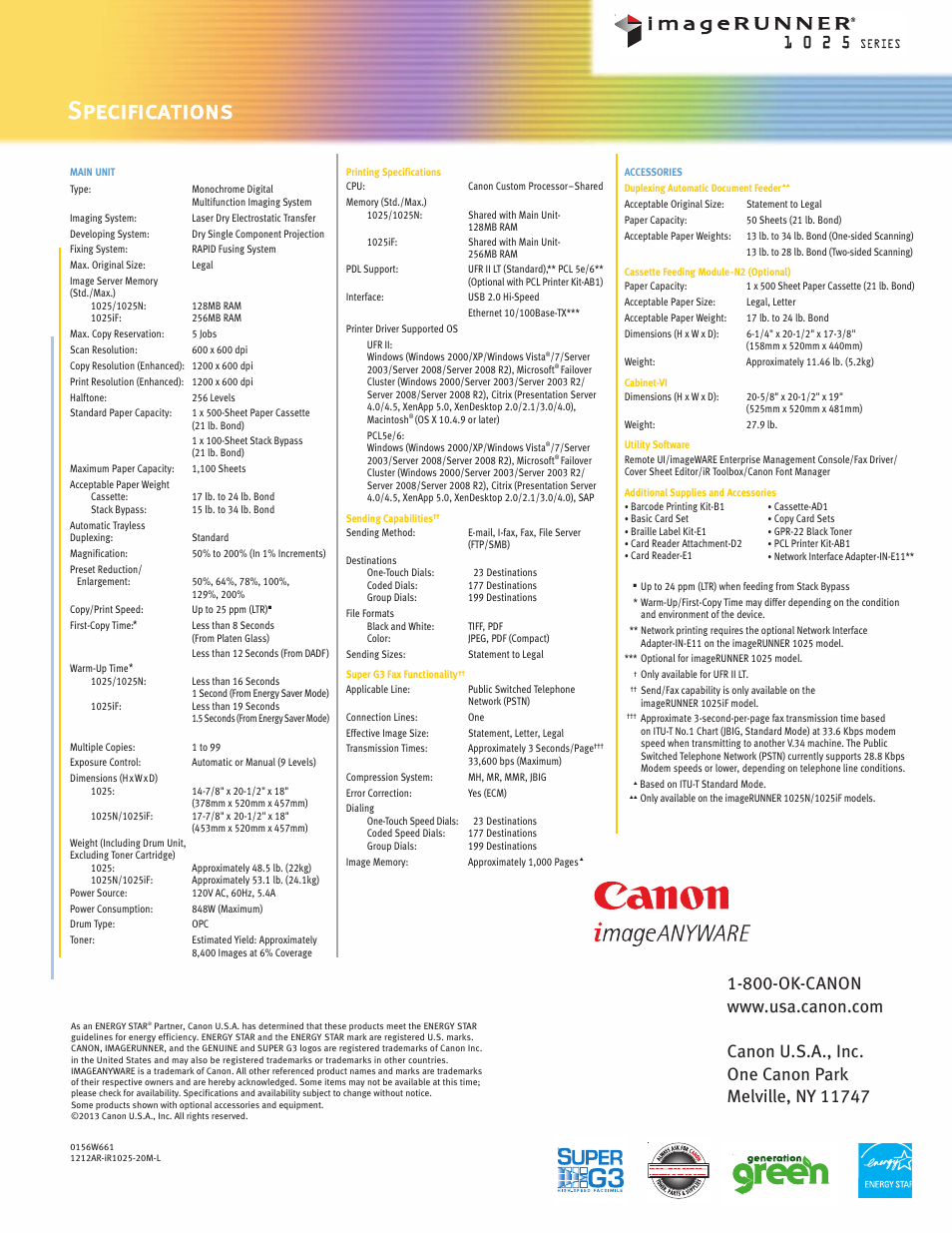 Specifications | Canon imagerunner 1025if User Manual | Page 6 / 6