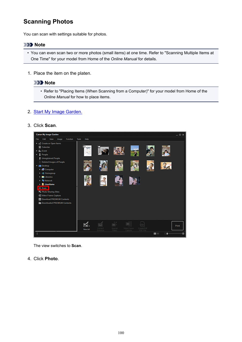 Scanning photos | Canon My Image Garden User Manual | Page 100 / 308