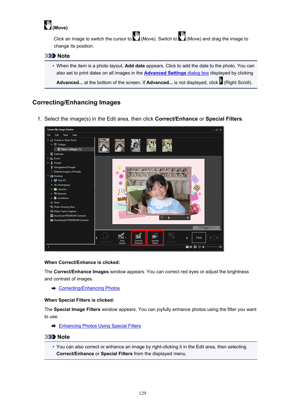 Correcting/enhancing images | Canon My Image Garden User Manual | Page 129 / 308
