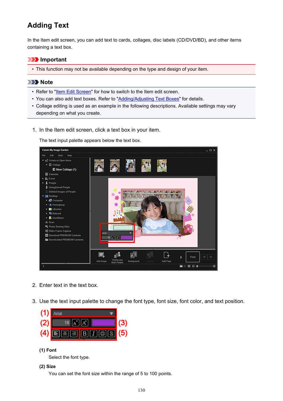 Adding text | Canon My Image Garden User Manual | Page 130 / 308