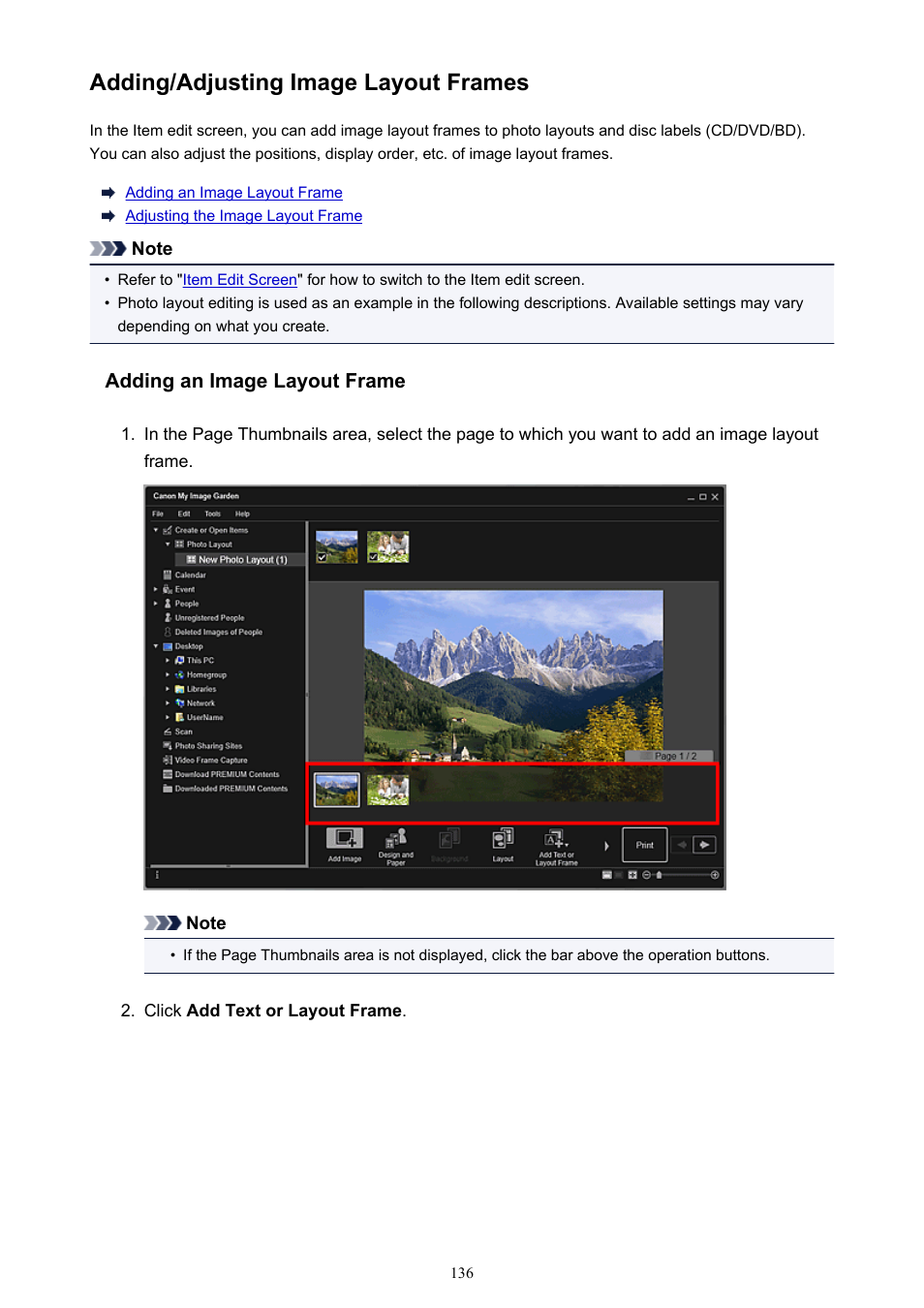 Adding/adjusting image layout frames | Canon My Image Garden User Manual | Page 136 / 308