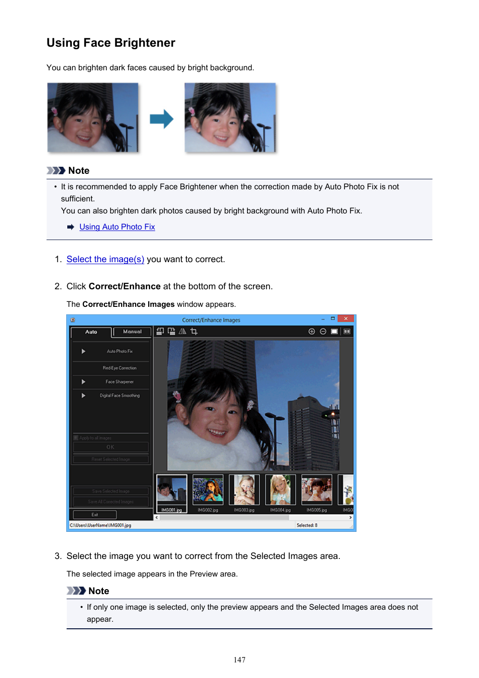 Using face brightener | Canon My Image Garden User Manual | Page 147 / 308