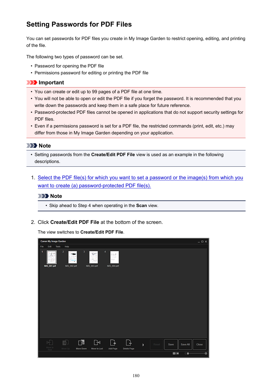 Setting passwords for pdf files | Canon My Image Garden User Manual | Page 180 / 308