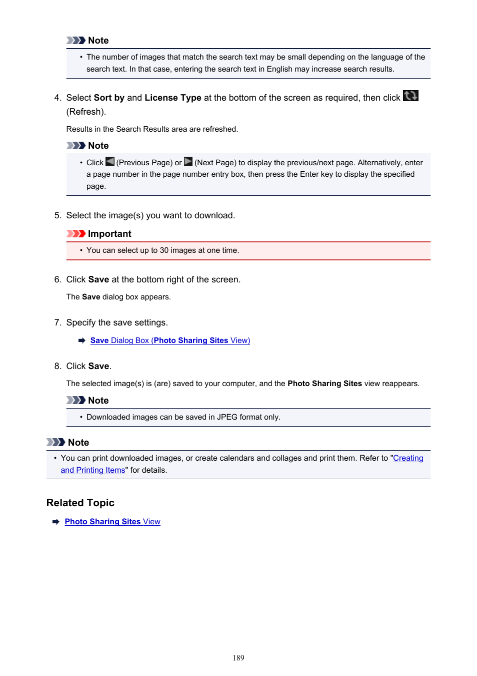 Related topic | Canon My Image Garden User Manual | Page 189 / 308