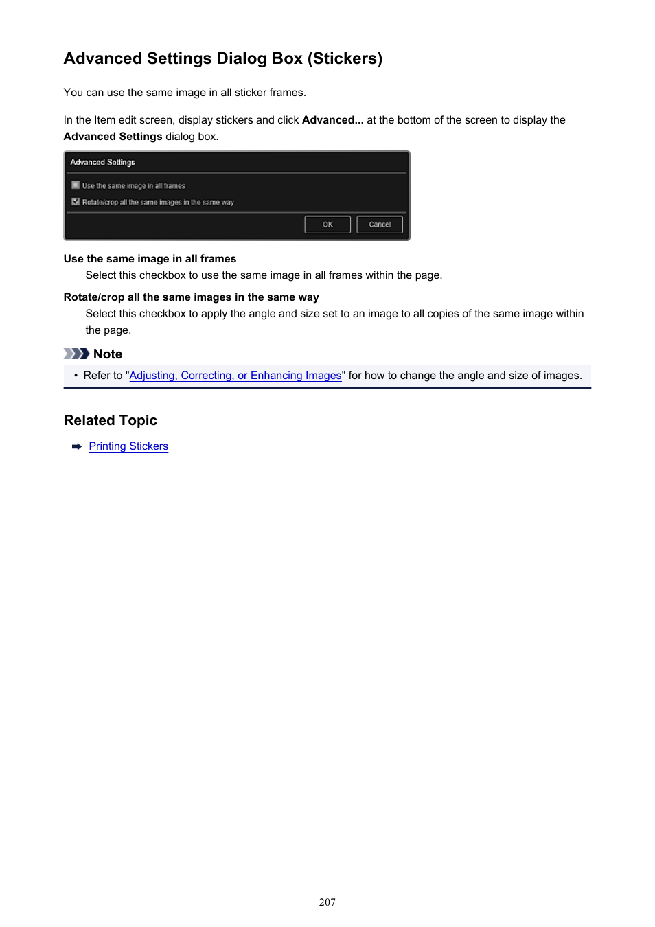 Advanced settings dialog box (stickers), Advanced settings dialog box | Canon My Image Garden User Manual | Page 207 / 308